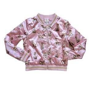 H&M girls pink satin cheetah print bomber jacket.  Size 7-8Y